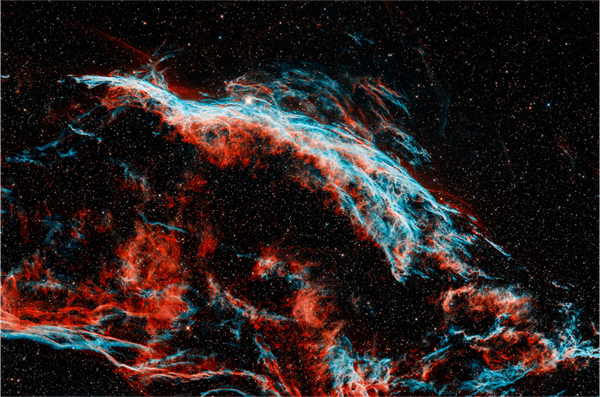 NGC 6960 Western Veil Nebula Dibond aluminum panel, fine art astrophotography, direct HD print, 70x100 cm, ready to hang