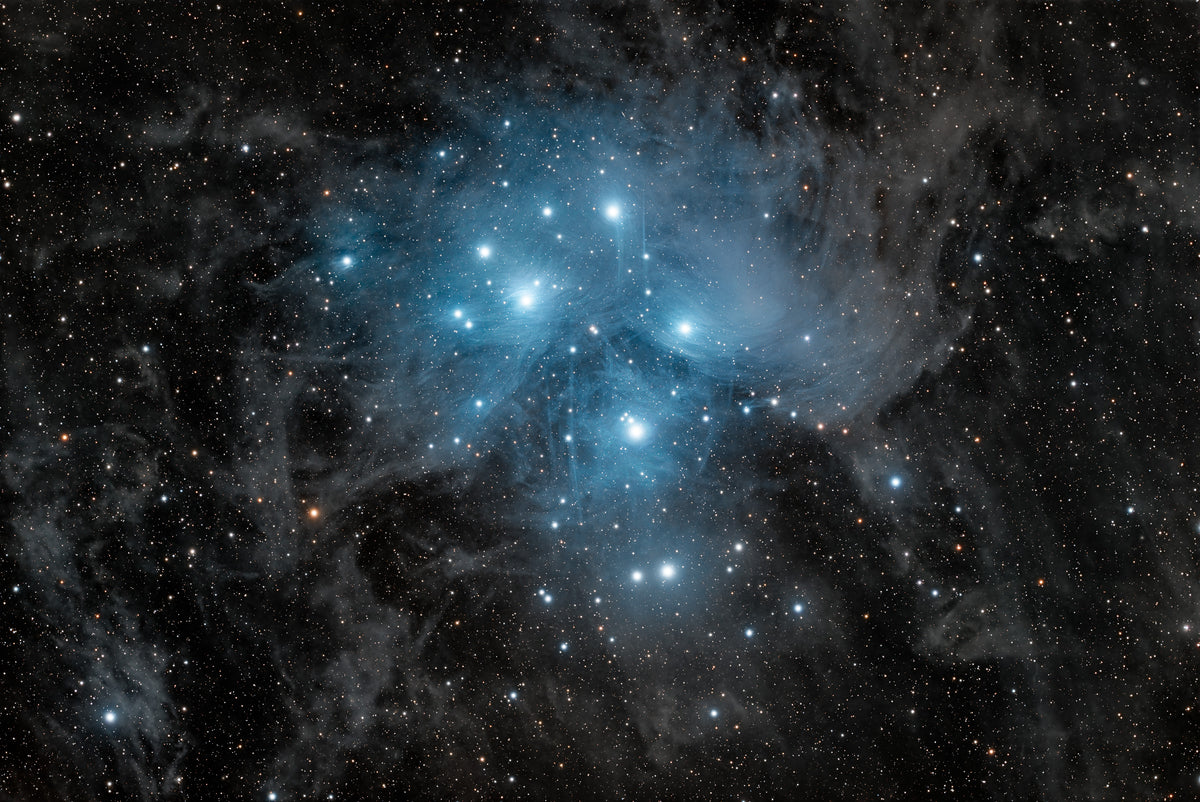 M45 Pleiades Dibond aluminum panel 3mm ready to hang, contemporary interior — Sideris fine art astrophotography