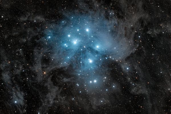 M45 Pleiades Dibond aluminum panel 3mm ready to hang, contemporary interior — Sideris fine art astrophotography
