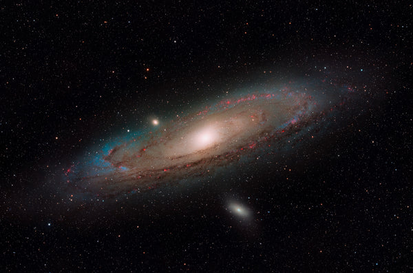 M31 Andromeda Galaxy with hydrogen alpha enhancement, fine art astrophotography print on Aluminium Dibond by Sideris, photographed from the Colli Euganei, Italy