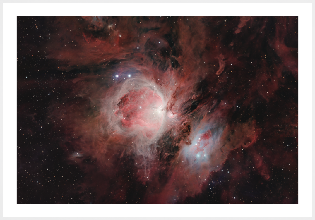 M42 Orion Nebula fine art print framed on wall — Hahnemühle FineArt Baryta
