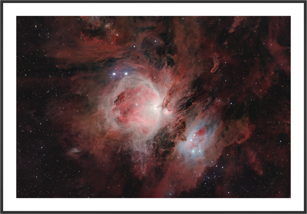 M42 Orion Nebula fine art print framed on wall — Hahnemühle FineArt Baryta
