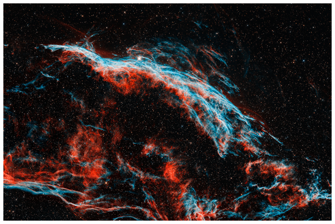 NGC 6960 Western Veil Nebula fine art print — hydrogen alpha red and OIII blue filaments, astrophotography by Stefano Martello, Sideris Art